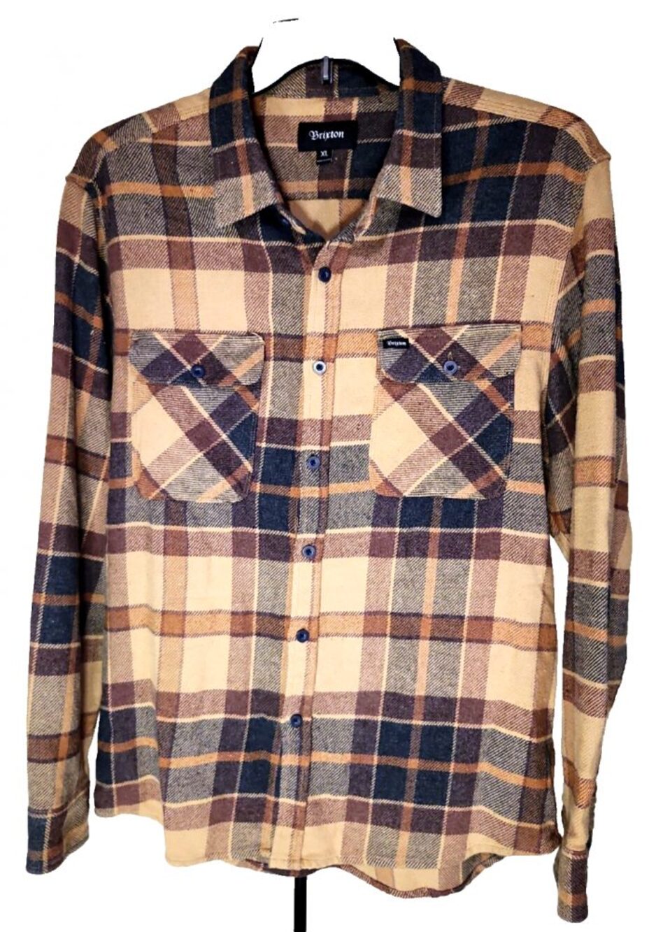 Brixton Mens XL Brown Flannel Button Shirt Over-layer Streetwear Fall Winter 249
